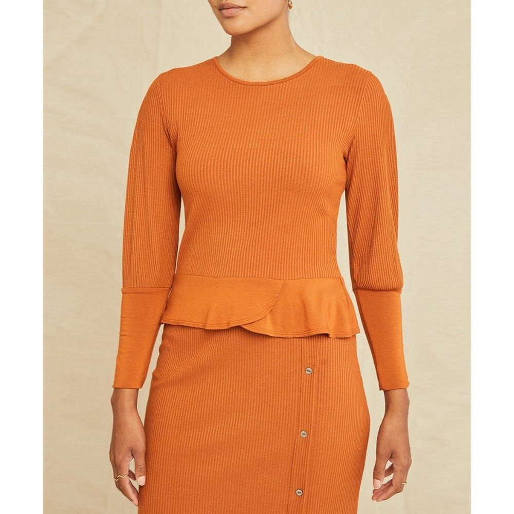 Amour Vert | Umber Morgan Rib Peplum Top Size Medium